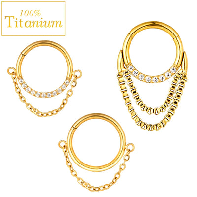 G23 Titanium Nose Rings Hinged Septum Clicker Segment Ear Tragus Cartilage Helix Daith Lip Body Piercing Jewelry Golden Earrings