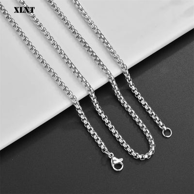 XLNT 2MM 2.5MM 3MM Box Chains Stainless Steel Necklace DIY Long Necklaces Jewelry for Women Men Statement 45CM-75CM