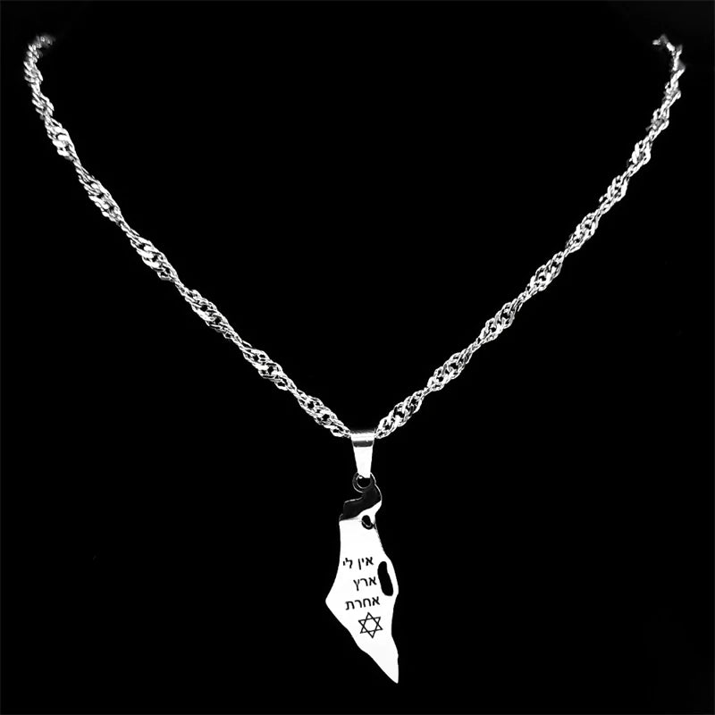 Israel Map Country Pendant Necklace for Women Men Stainless Steel Silver Color Magen Jewish Star of David Hebrew Chain Jewelry