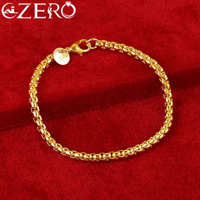 ALIZERO 18K Gold Bracelets 925 Sterling Silver 4mm Round Box Chain Bracelet For Woman Man Fashion Jewelry Wedding Party Gift