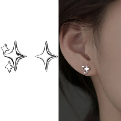 Simple Piercing Stud Earrings for Women Star Moon Zircon 925 Silver Needles Tragus Cartilage Asymmetry Pendiente Fine Jewelry