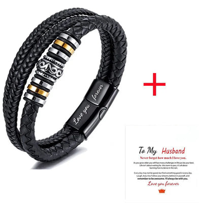 Braided Leather Bracelet To My Son 'Never Forget How Much I Love You' Braided Bracelets for Men Double Row Magnetic Closure