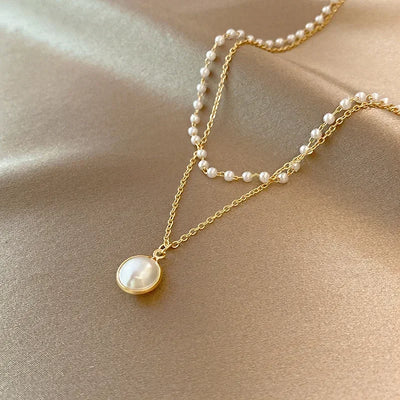 2024 New Women's Pearl Necklace Kpop Gold Color Beads Pendant Necklaces Goth Double Layer Chain Choker for Women Fashion Jewelry