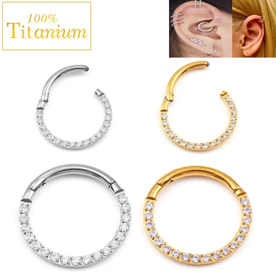 G23 Titanium Cubic Zirconia Nose Rings Cilcker Conch Helix Cartilage Piercing Earrings 6/7/8/9/10/11/12/14mm Hinged Segment Hoop