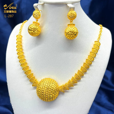 Dubai Indian African Flower Necklace Earrings Jewelry Set For Women 24K Gold Plated Nigeria Bridal Wedding Party Gift Jewellery