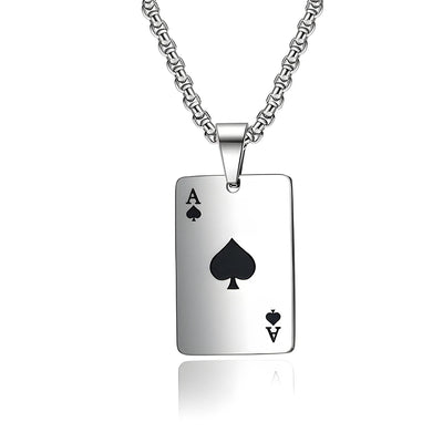 New Hip Hop Stainless Steel Poker Card Ace of Spades Necklace For Women Men Pendant Chain Playing Cards Jewelry Ace of Hearts