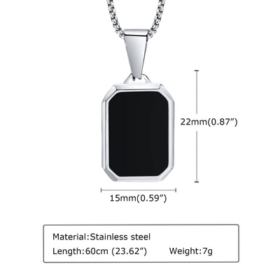 Casual Black Enamel Necklaces for Men,Waterproof Stainless Steel Square Pendant Necklace,Simple Fashion Male Collar Jewelry Gift