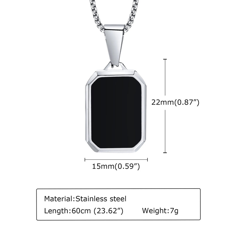 Casual Black Enamel Necklaces for Men,Waterproof Stainless Steel Square Pendant Necklace,Simple Fashion Male Collar Jewelry Gift