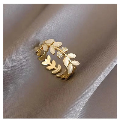 Korea's new fashion jewelry 14K gold plated simple double love crystal ring elegant women's daily opening ring accessories