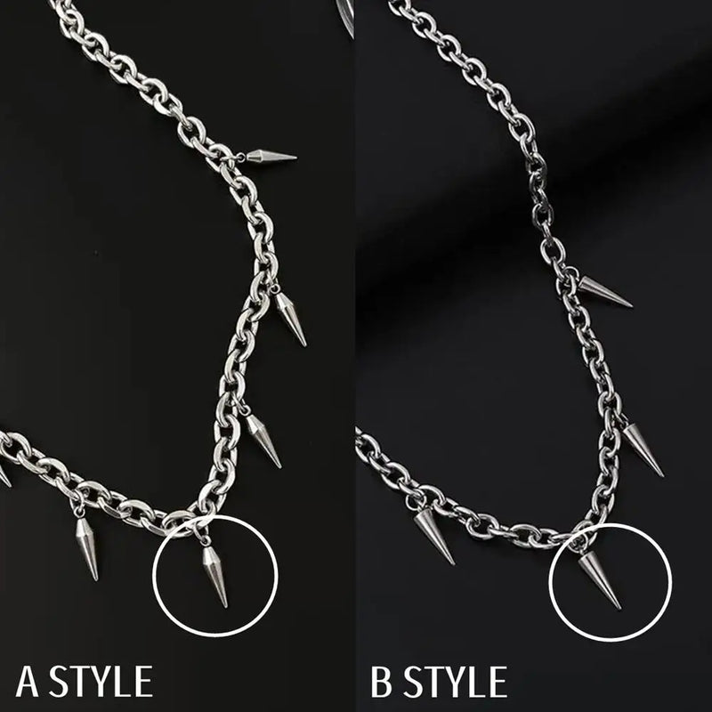 Hip Hop Rivet Necklace For Man Woman Titanium Steel Cone Pendant Sweater Chain Choker Jewelry Punk Male Cool Accessories