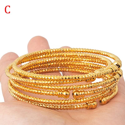 3MM/6pcs Dubai Jewelry For Women Indian Bangles Africa Ball Jewellery Gold Color Beads Bracelet Ethiopian Wedding Bride Gift