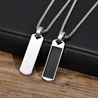 Casual Black Enamel Necklaces for Men,Waterproof Stainless Steel Square Pendant Necklace,Simple Fashion Male Collar Jewelry Gift