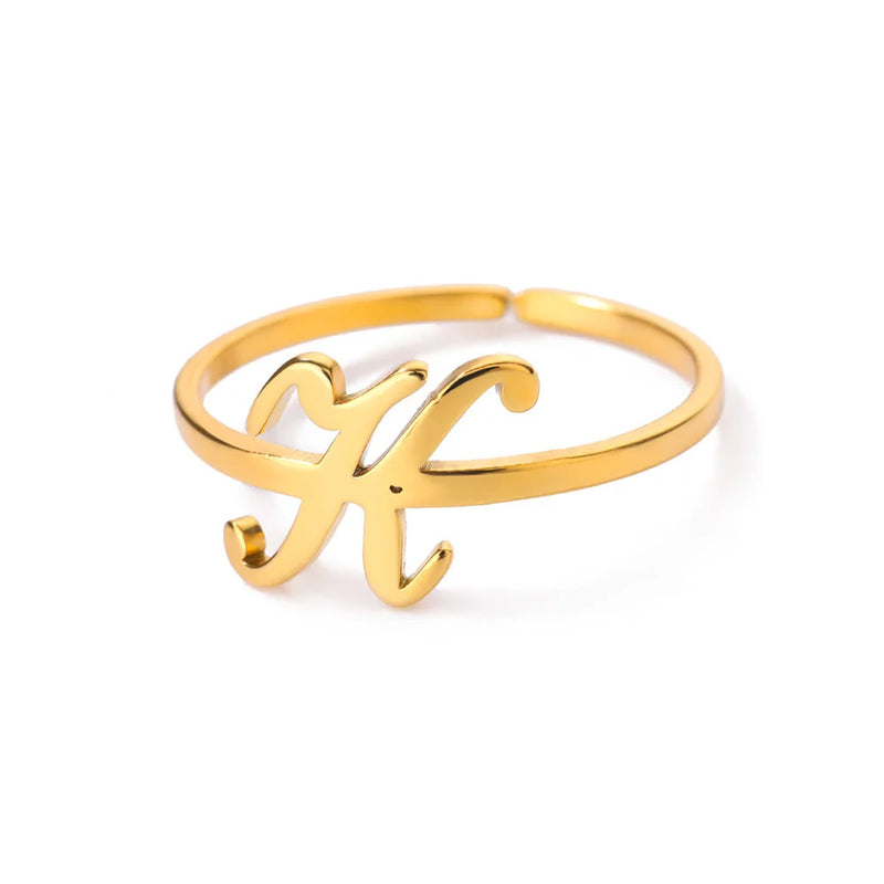 Initial Letter Rings For Women Gold Color Stainless Steel  A-Z Letter Adjustable Ring Aesthetic Wedding Christmas Jewelry Gift