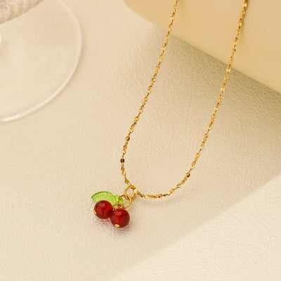 316l stainless steel Cherry Necklace Natural stone beads pendant chain necklace Women's fashion wedding jewelry birthday gift