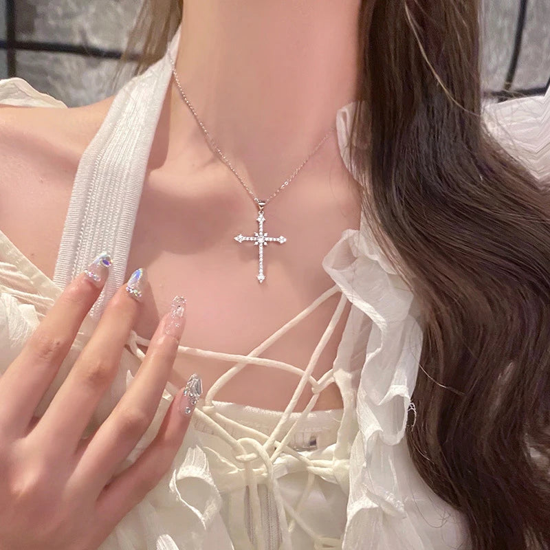 Fashion Women Crystal Zircon Cross Pendant Necklace for Women Trendy Girl Chain Necklace Choker Punk Party Jewelry Gift 2023