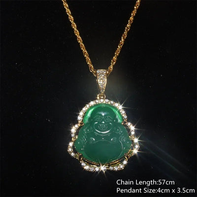 Retro Natural Obsidian Maitreya Buddha Pendant Beaded Necklace for Men and Women Buddhist Buddha Statue Amulet Jewelry