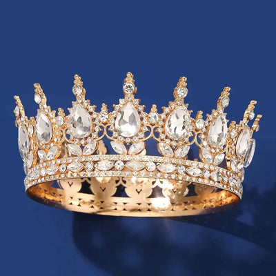 Baroque Round Wedding Crown Bridal Pageant Rhinestone Crystal Tiaras Crown Molding Headpieces For Queens and King