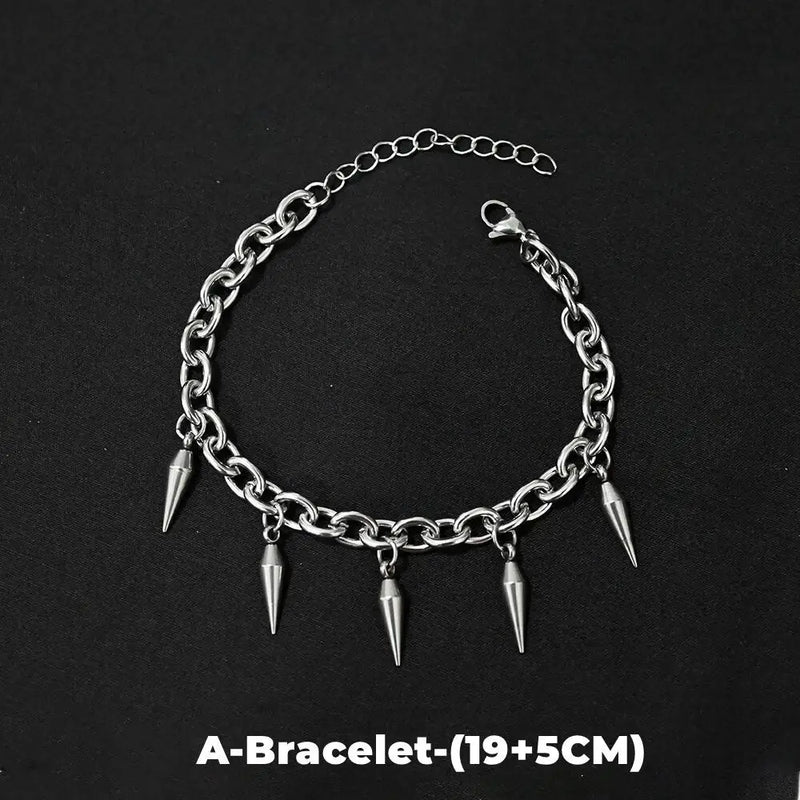 Hip Hop Rivet Necklace For Man Woman Titanium Steel Cone Pendant Sweater Chain Choker Jewelry Punk Male Cool Accessories