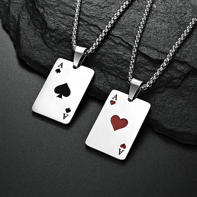 New Hip Hop Stainless Steel Poker Card Ace of Spades Necklace For Women Men Pendant Chain Playing Cards Jewelry Ace of Hearts