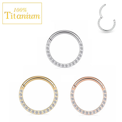 G23 Titanium Cubic Zirconia Nose Rings Cilcker Conch Helix Cartilage Piercing Earrings 6/7/8/9/10/11/12/14mm Hinged Segment Hoop