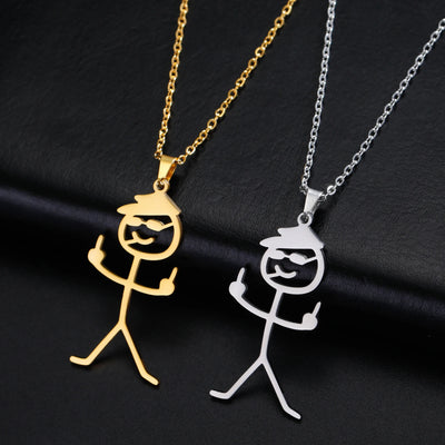 Teamer Hip Hop Middle Finger Stickman Necklace Rock Punk Funny Doodle Pendant Necklace for Women Men Trend Jewelry Gift