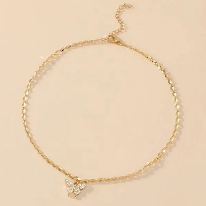 Ladies New Shiny Butterfly Necklace Exquisite Elegant Simple Clavicle Chain Necklace Jewelry for Ladies Gift