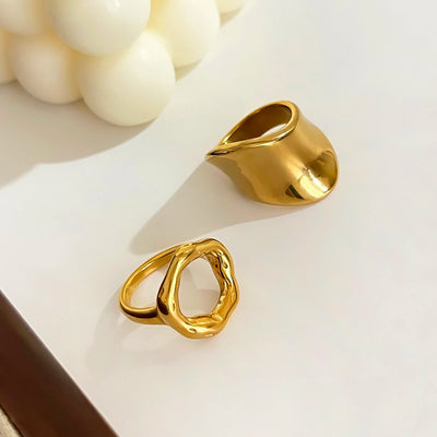 Peri'sbox Minimalism Anti-Tarnish Stainless Steel 18K Pvd Gold Plated Rings for Women Unique Design Fashion Holiday Jewelry Gift