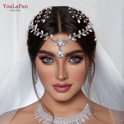 YouLaPan HP466 Forehead Headband with Combs Rhinestone Women Headdress Water Drop Bridal Wedding Hair Ornament Bride Head Chain