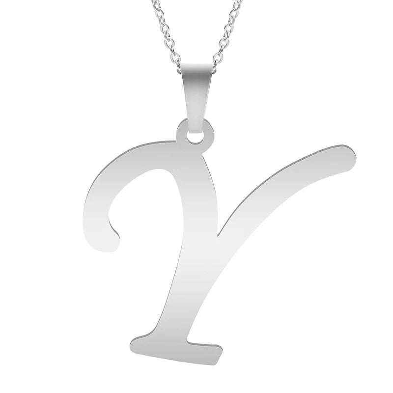 Fashion Letters A-Z Necklace for Women Men Stainless Steel High Quality English Alphabe Necklace A B C D E FGHIJKLMNOPQRSTUVWXYZ