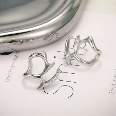 Fashion Punk Irregular Liquid Earrings Hip-Hop Personality Metal Hollow Earrings Clip Girls Party Jewelry Gifts Y2K Accessories