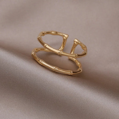 Korea's new fashion jewelry 14K gold plated simple double love crystal ring elegant women's daily opening ring accessories