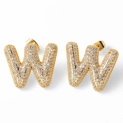 Dainty Crystal Bubble Letter Earrings for Women Copper Gold Plated Initial Ear Studs Name Jewelry Gifts