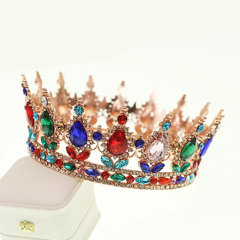 Baroque Round Wedding Crown Bridal Pageant Rhinestone Crystal Tiaras Crown Molding Headpieces For Queens and King