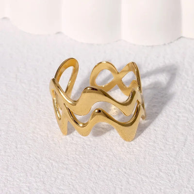 Stainless Steel Irregular Wave Rings for Women Men Creative Gold Color Adjustable Opening Ring Female Statement Jewelry Gifts