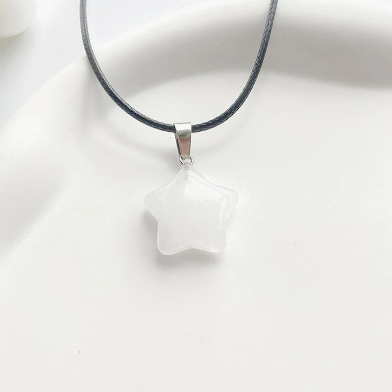 Trend Natural Stone Hexagon Crystal Rose Quartz Opal Star Pendant Necklace for Women Fluorite Lapis Bullet Pendulum Jewelry Gift