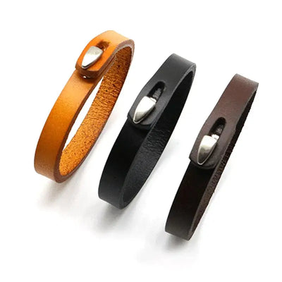 American Retro Cowhide Series Fashion Bracelets Men Classic Black Brown Leather Magnetic Buckle Punk Bracelets Male Jewelry Gift