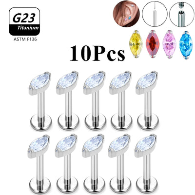 Wholesale Lot10PCS G23 Titanium Internally Threaded Push Pin Body Piercing Jewelry Nose Ring Earrings Stud CZ Ear Helix Pierc