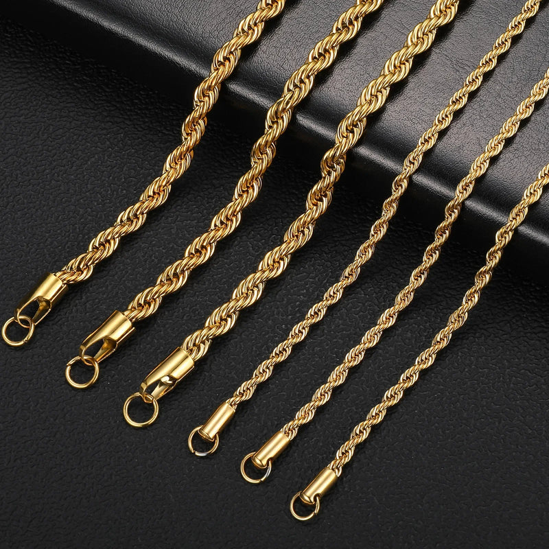 304 Stainless Steel Twist Rope Chain Necklace for Men Women PVD Gold Plated 2 3 4 5mm Width Accessories Wholesale