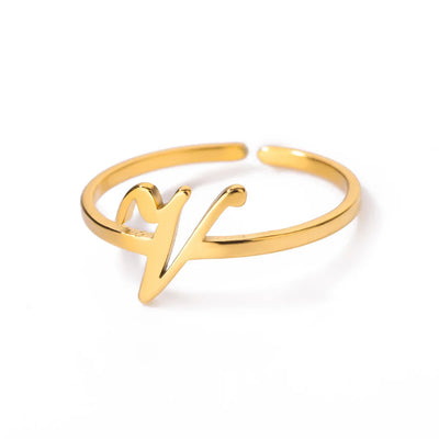 Initial Letter Rings For Women Gold Color Stainless Steel  A-Z Letter Adjustable Ring Aesthetic Wedding Christmas Jewelry Gift