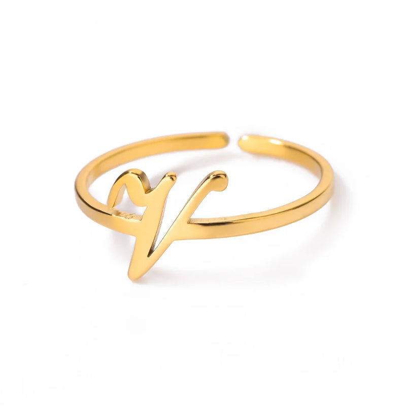 Initial Letter Rings For Women Gold Color Stainless Steel  A-Z Letter Adjustable Ring Aesthetic Wedding Christmas Jewelry Gift