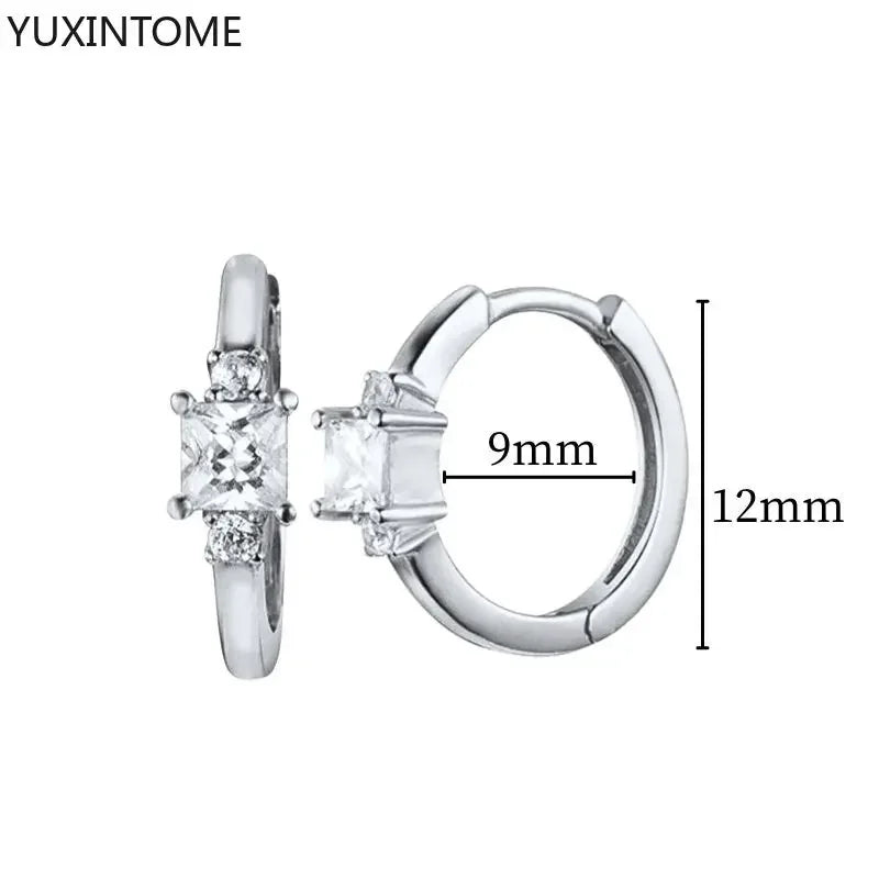 925 Sterling Silver Ear Needle Fashion Hoop Earrings White Crystal Luxury Women&