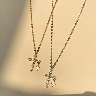 Fashion Light Luxury Zircon Cross Pendant Necklaces For Women Gold Silver Color Clavicle Chain Necklace Jewelry