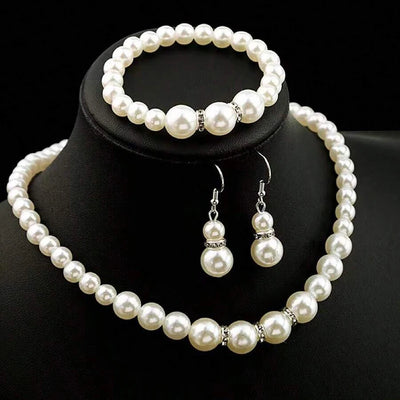 Fashion Pearl Jewelry Set Simulated Pearl Double Layer Luxury Earrings Necklace Wedding Everyday Versatile Necklace Bracelet Set