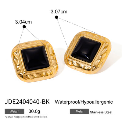 Uworld Stainless Steel 18K PVD Gold Plated Black Stone Earrings Statement Golden Metal for Women Bijoux Femme Gala Giftсерьги