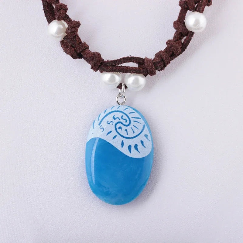 New 2020 Blue Stone Luminous Pendant Necklaces Polynesia Ocean Princess Moana Rope Chain Necklace Women Female Fashion Jewelry