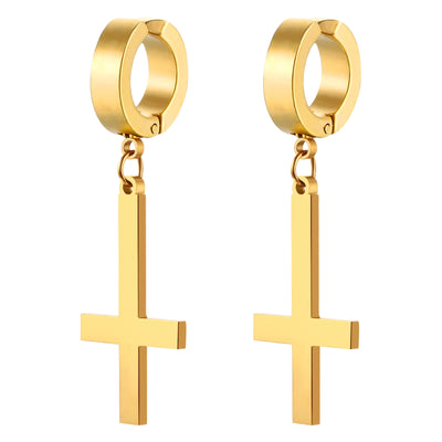 BONISKISS Men Women Stainless Steel Inverted Upside Down Cross Earring Church of Satan Temple Occult Satanic Witchy Stud Jewelry