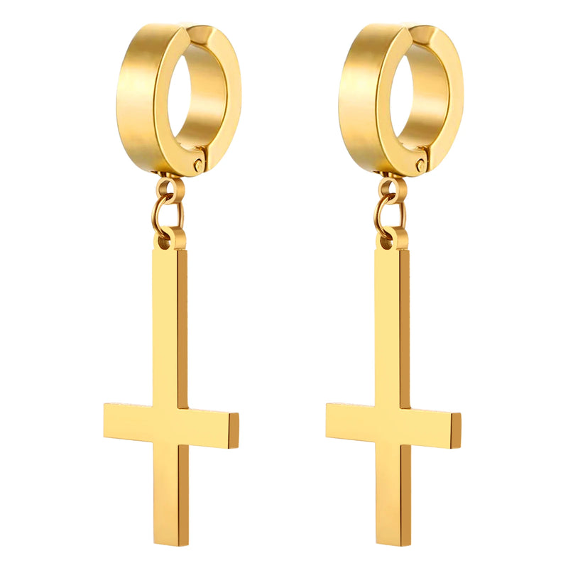 BONISKISS Men Women Stainless Steel Inverted Upside Down Cross Earring Church of Satan Temple Occult Satanic Witchy Stud Jewelry