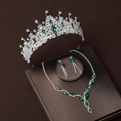 Luxury Silver Color Crystal Water Drop Bridal Jewelry Sets Rhinestone Tiaras Crown Necklace Earrings Wedding Dubai Jewelry Set