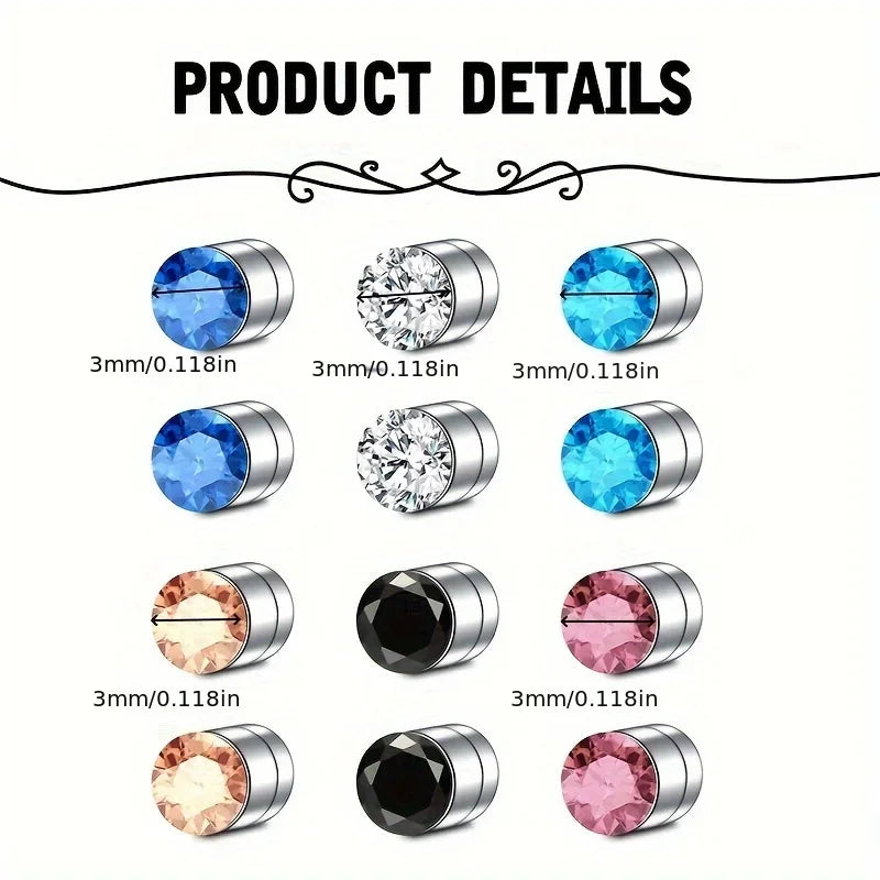 2-12Pcs Simple Stainless Steel Magnetic Nose Stud Earrings, 3mm Non-Pierced Body Jewelry For Male and female