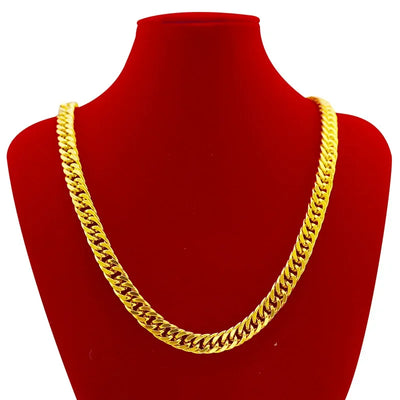 Luxury 9999 24K Real Gold Men's Flat Chain Boss Necklace Simple Generous and Domineering Necklaces for Men